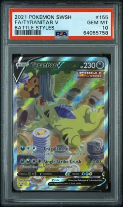 Tyranitar v Alternate Full Art Holo Card 155/163 Swsh05: Battle Styles Psa 10 - Image 1