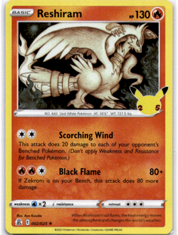 Reshiram - 002/025 Celebrations 25th Anniversary Holo Rare Pokemon - NM/MINT - Image 1