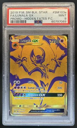 2019 Pokemon Hidden Fates PC Promo Lunala GX Black Star Promo #SM103a PSA 9 - Image 1