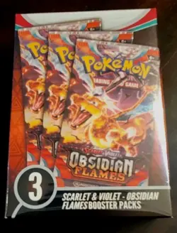 Pokemon Scarlet & Violet Obsidian Flames Booster Hanger Box 3 Packs Sealed - Image 1