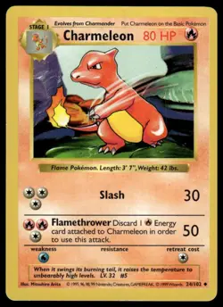 Pokemon Charmeleon #24/102 Base Set Shadowless Uncommon 1999 LP - Image 1