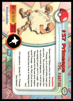 Topps Pokemon Primeape #57 1999 TV Animation Edition Non Holo Blue Logo NM - Image 2