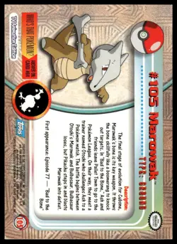 Topps Pokemon Marowak #105 2000 TV Animation Edition Non Holo Blue Logo LP - Image 2