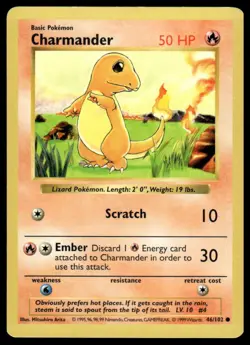 Pokemon Charmander #46/102 Base Set Shadowless Common 1999 LP - Image 1