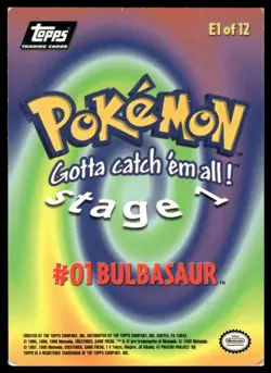 Topps Pokemon E1 Bulbasaur 1998 TV Animation Edition Non Holo Black Logo LP - Image 2