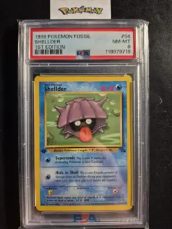 First Edition 1999 Pokemon Fossil 54/62 Shellder PSA NM-MT 8 - Image 1