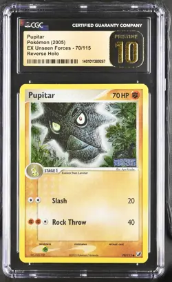 CGC 10 Pristine Pupitar 70/115 EX Unseen Forces Reverse Holo Stamp Pokemon Pop 2 - Image 1
