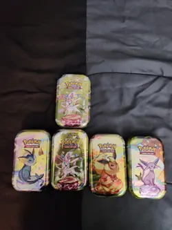 *EMPTY* Pokemon Prismatic Evolution Mini Tin Lot of 5 - Including ART and COINS! - Image 1