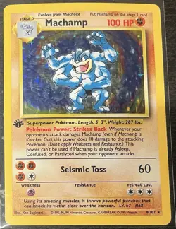 POKEMON 1st Edition Shadowless Base Set MACHAMP 8/102 Holo Rare Vintage - Image 1