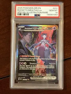 Pokemon Destined Rivals Team Rocket’s Mewtwo 231/182 Special Illustration PSA 10 - Image 1