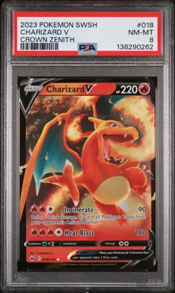 2023 POKEMON SWORD & SHIELD CROWN ZENITH #018 CHARIZARD V PSA 8 - Image 1