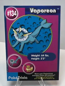 LP Vaporeon #134 Burger King Poke Trivia Card 1999 AUTHENTIC Pokemon Card - Image 1
