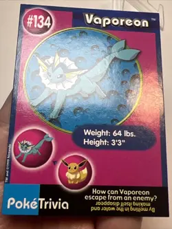 LP Vaporeon #134 Burger King Poke Trivia Card 1999 AUTHENTIC Pokemon Card - Image 3