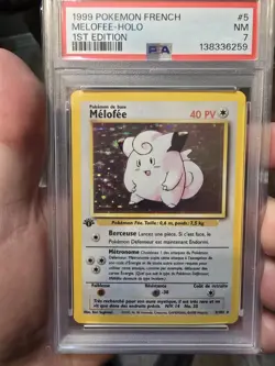 PSA 7 Melofee Clefairy Holo Rare NM #7 French Base 1st Edition Pokemon - Image 1
