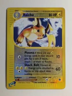 Damaged 2002 Pokemon WOTC Expedition Base Set Raichu 61/165 Rare Reverse Holo - Image 1