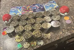 HUGE Bulk Lot 210 Pokemon TCG Plastic Coins + Portfolios Binders + Mega Balls - Image 2