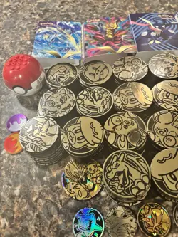 HUGE Bulk Lot 210 Pokemon TCG Plastic Coins + Portfolios Binders + Mega Balls - Image 4