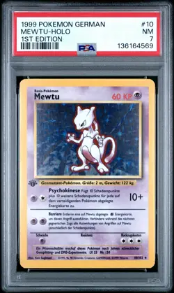 1999 POKEMON GERMAN 1ST EDITION #10 MEWTU-HOLO PSA 7 - Image 1