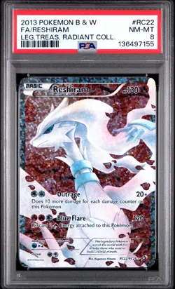 2013 POKEMON B&W LEGEND TREASURES RADIANT COLLECTION FULL ART/RESHIRAM PSA 8 - Image 1