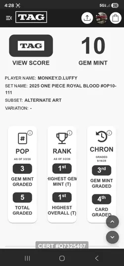 Monkey.D.Luffy (111) (Parallel) OP10-111 Royal Blood Foil Tag 10! One Piece - Image 4