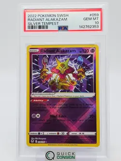 RADIANT ALAKAZAM 2022 POKEMON SWSH SILVER TEMPEST PSA 10 059/195 Q0465 - Image 1