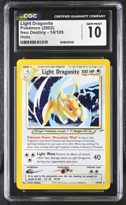 CGC 10 GEM MINT Light Dragonite 2002 Neo Destiny 14/105 Holo Pokemon Card - Image 1