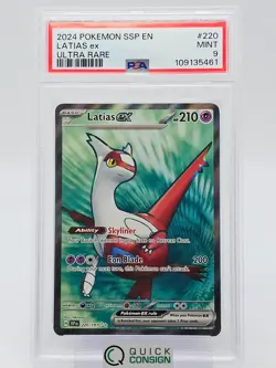 LATIAS EX 2024 POKEMON SSP EN ULTRA RARE 220/191 PSA 9 Q0465 - Image 1