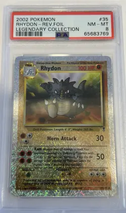 2002 POKEMON LEGENDARY COLLECTION #35 RHYDON REVERSE FOIL PSA 8 POP 196 - Image 1