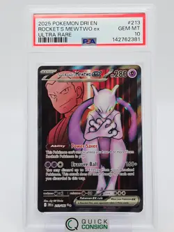ROCKETS MEWTWO EX 2025 POKEMON DRI EN ULTRA RARE 213/182 PSA 10 Q0465 - Image 1