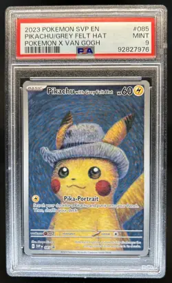 2023 Pokemon X Van Gogh Pikachu With Grey Felt Hat Black Star Promo #085 PSA 9 - Image 1