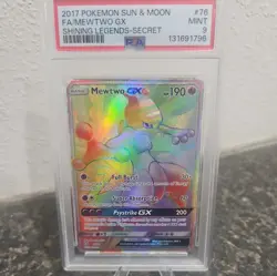 PSA 9 MEWTWO GX 76 SHINING LEGENDS SECRET RAINBOW SUN & MOON POKEMON - Image 1