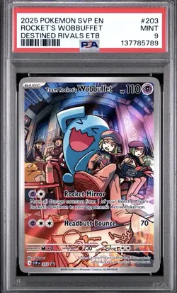 2025 POKEMON SVP EN-SV BLACK STAR PROMO #203 TEAM ROCKET'S WOBBUFFET PSA 9 - Image 1