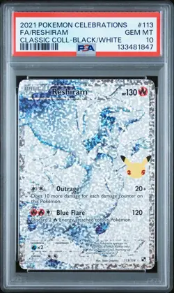 2021 Pokemon Celebrations Reshiram Classic Collection Black/White 113/114 PSA 10 - Image 1