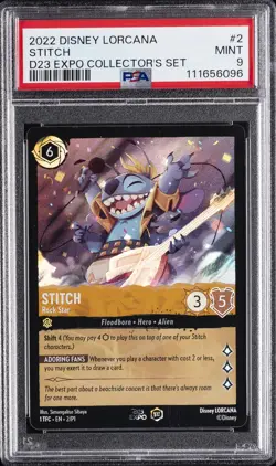 2022 DISNEY LORCANA PROMO D23 EXPO COLLECTOR'S SET #2 STITCH - ROCK STAR PSA 9 - Image 1