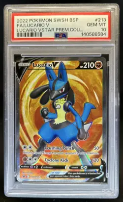 2022 Pokemon SWSH Black Star Promos Lucario V Full Art #SWSH213 PSA 10 - Image 1
