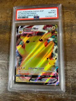 POKEMON 2021 Box Promo Full Art PIKACHU Vmax #062 PSA 8 RARE - Image 1