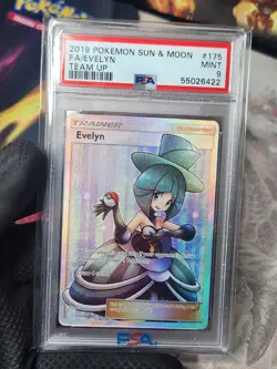 2019 Pokemon Sun Moon Team Up Evelyn Full Art Holo 175 PSA 9 Graded Pokemon Card - Image 5