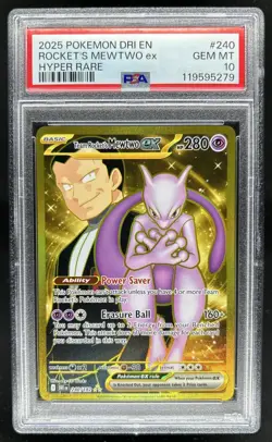 2025 Pokemon Destined Rivals Team Rocket's Mewtwo ex #240/182 PSA 10 - Image 1