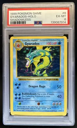 1999 Pokemon Shadowless Gyarados Holo Rare #6/102 PSA 6 - Image 1