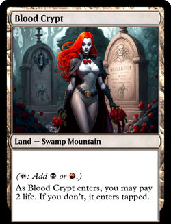 BLOOD CRYPT : MTG altered-art magic card : with SEXY REDHEAD VAMPIRESS! - Image 1