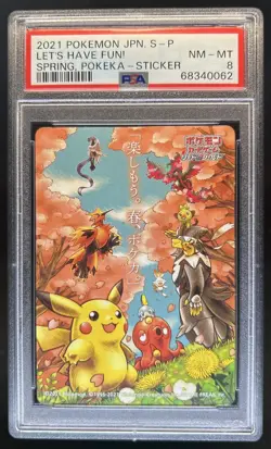 2021 Pokemon Japanese Spring Pokeka Sticker Lets Have Fun PSA 8 - Image 1