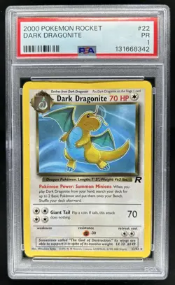 2000 Pokemon Team Rocket Dark Dragonite #22/82 PSA 1 - Image 1