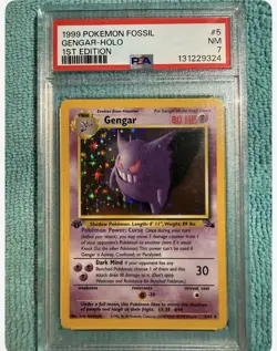 1999 POKEMON FOSSIL 1ST ED #5 GENGAR-HOLO PSA 7 - Image 1