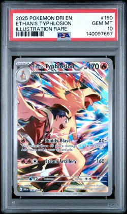 2025 POKEMON DRI EN-DESTINED RIVALS ILLUSTRATION RARE ETHAN'S TYPHLOSION PSA 10 - Image 1