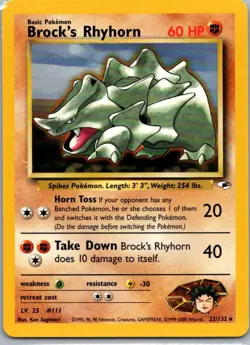 Pokemon TCG Brocks Rhyhorn 22/132 Gym Heroes NM - Image 1
