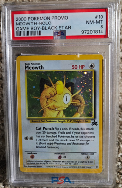 2000 Pokemon Meowth Promo Game Boy Black Star #10 Holo PSA 8 - Image 1