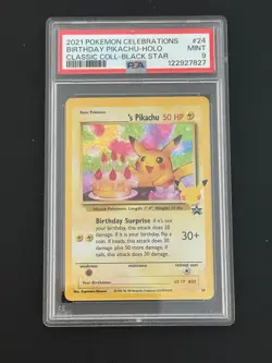 PIKACHU 2021 POKEMON CELEBRATIONS BIRTHDAY HOLO BLACK STAR #24 PSA MINT 9 - Image 1