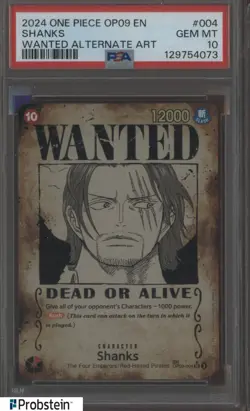 2024 One Piece OP09 EN Shanks Wanted Alternate Art #004 Shanks PSA 10 GEM MINT - Image 1