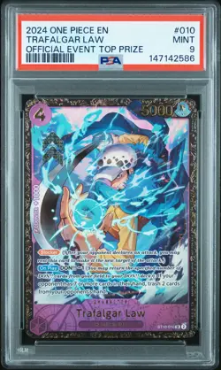 2024 ONE PIECE PROMOS OFFICIAL EVENT TOP PRIZE #010 TRAFALGAR LAW PSA 9 - Image 1