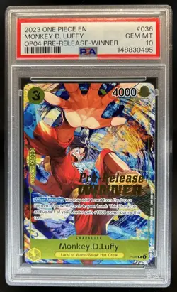 2023 One Piece OP04 Pre-Release Winner Monkey D Luffy #P-036 PSA 10 - Image 1